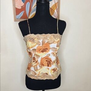 Hale Bob Floral Lace Trim Cami Top Size M